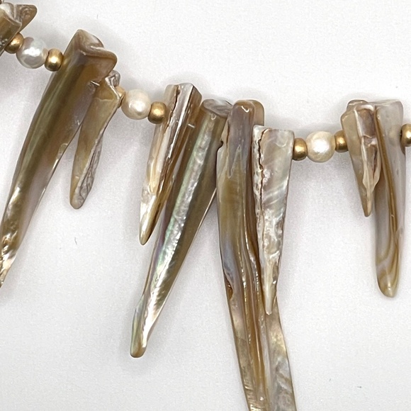 Statement Necklace Natural Shell Freshwater Pearl Czech Glass - Picture 9 of 16